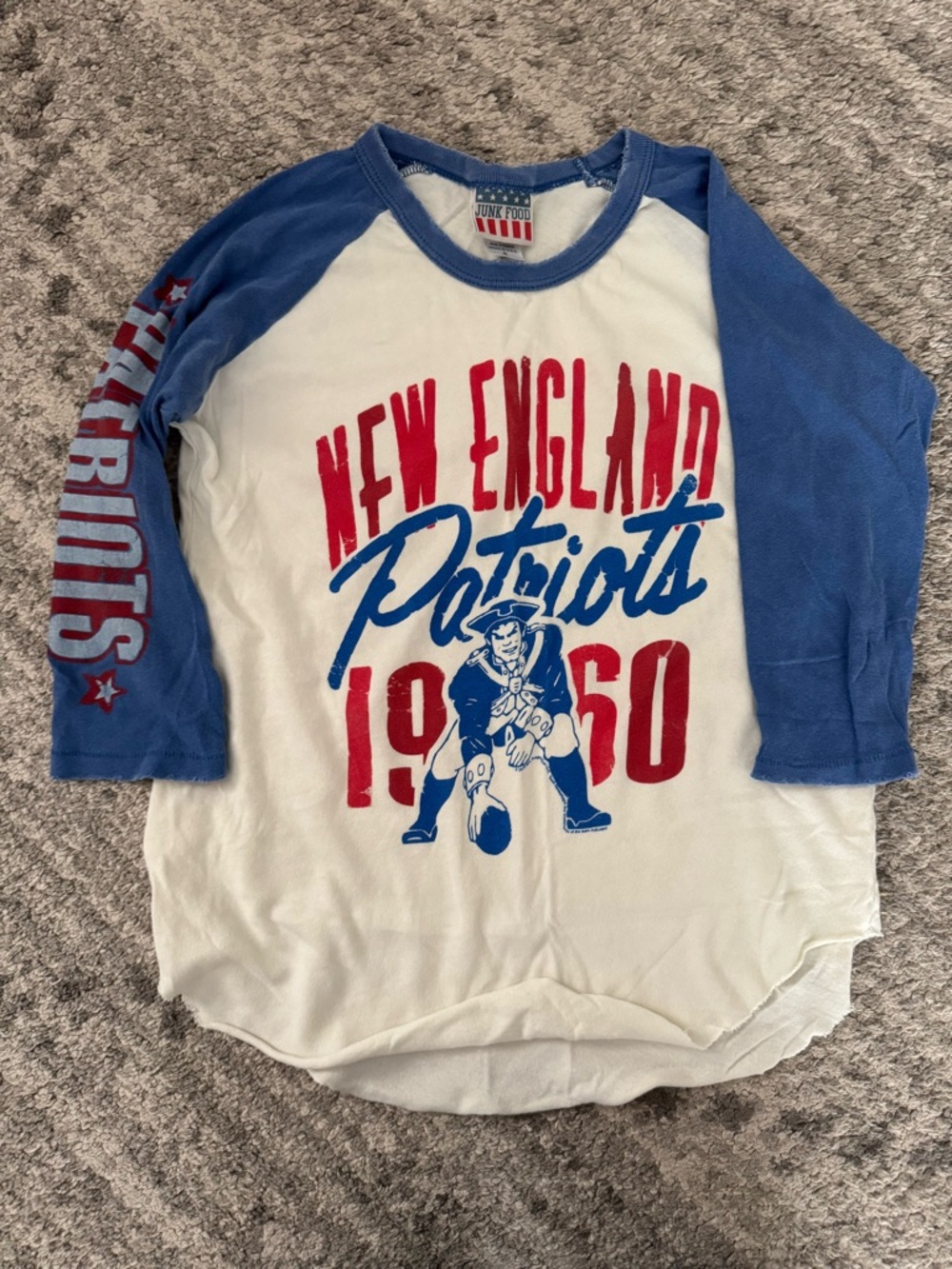 Junk Food Clothing White & Blue New England Patriots Raglan Tee for women